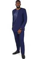 Baba Embroidered 2-pieces African Men's Wear ( Shirt + Pant) - Navy Blue - Afrilege