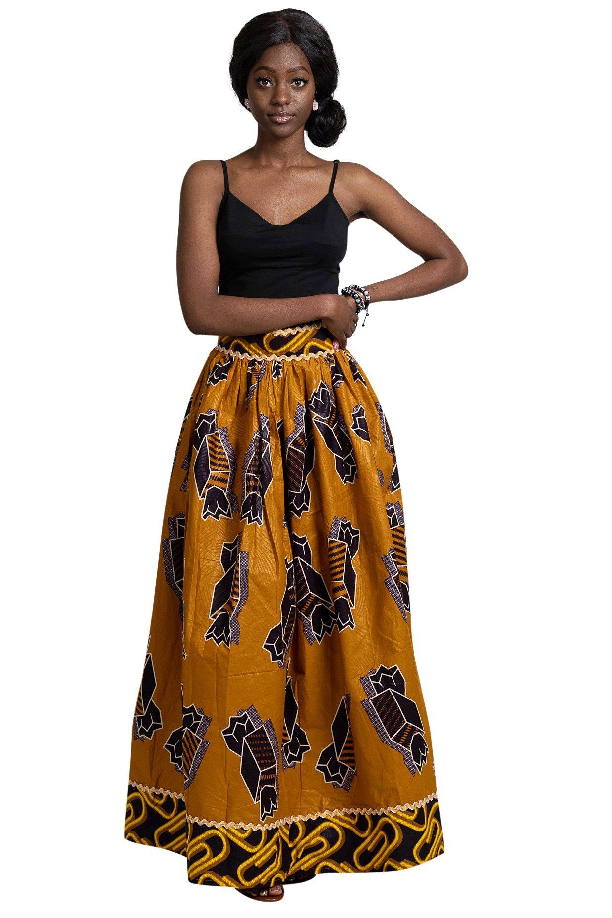 Ayomide African Print Maxi Skirt ( Brown - Gold) | Afrilege