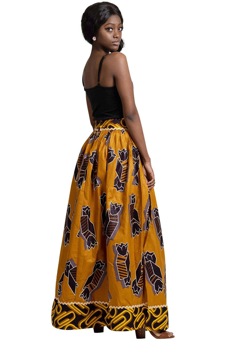 Ayomide African Print Maxi Skirt ( Brown - Gold) - Afrilege