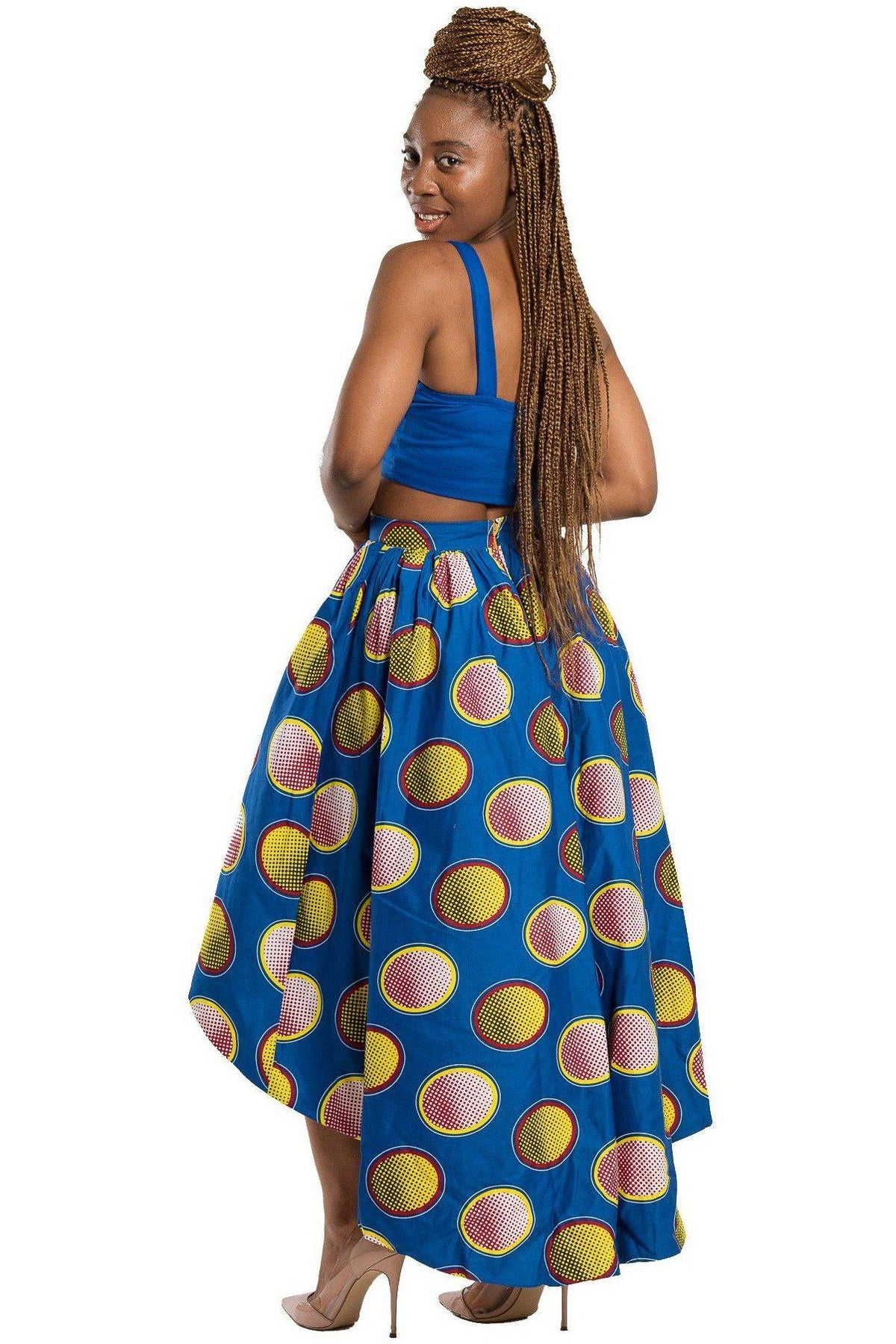 Kali African Print Hi Lo Skirt (Blue/ Yellow), Blue-Yellow / M | Afrilege Kali African Print Hi Lo Skirt (Blue/ Yellow), Blue-Yellow / M | Afrilege