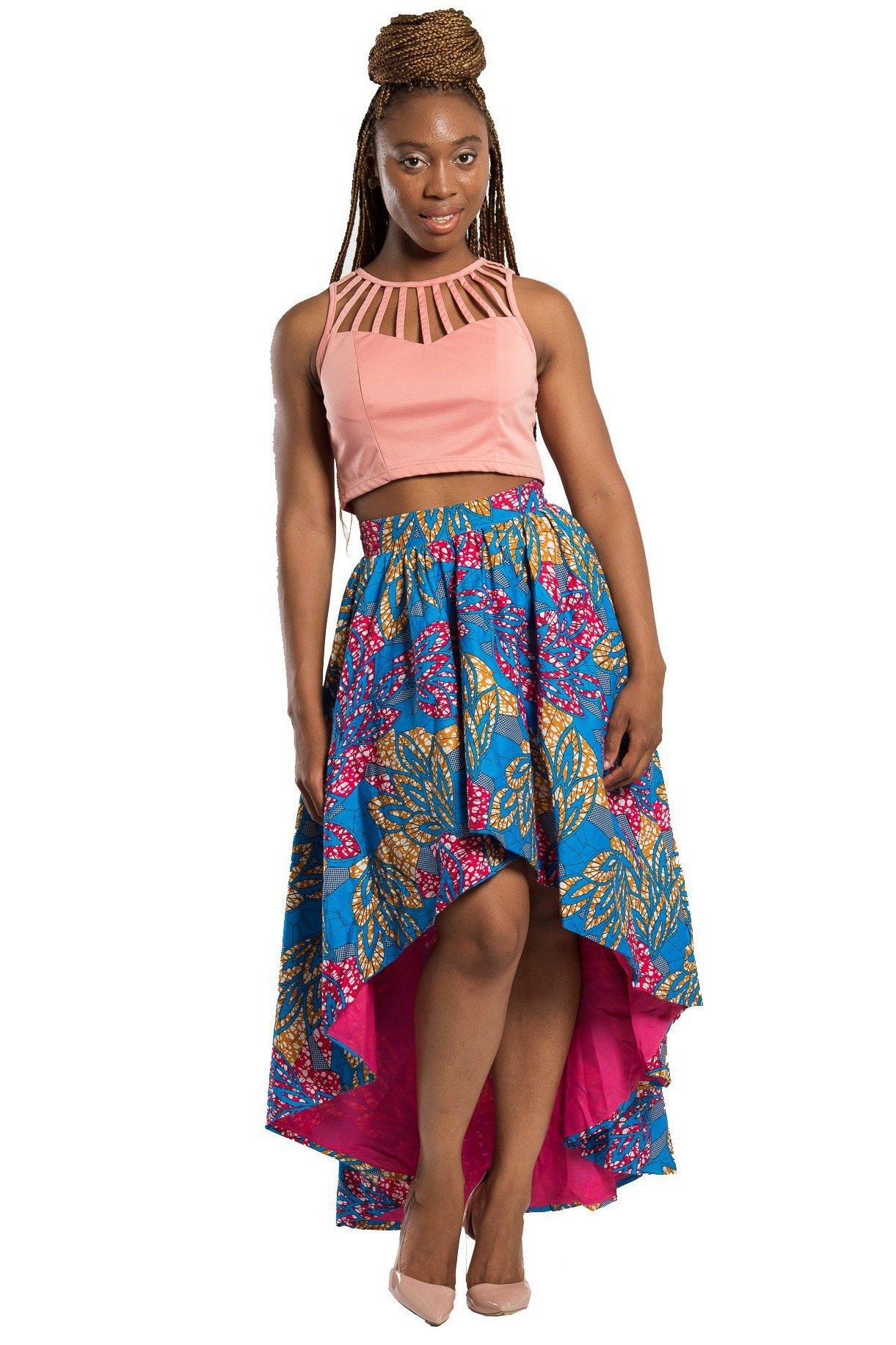 Kara African Print Hi Lo Skirt ( Blue/ Pink/ Yellow) | Afrilege