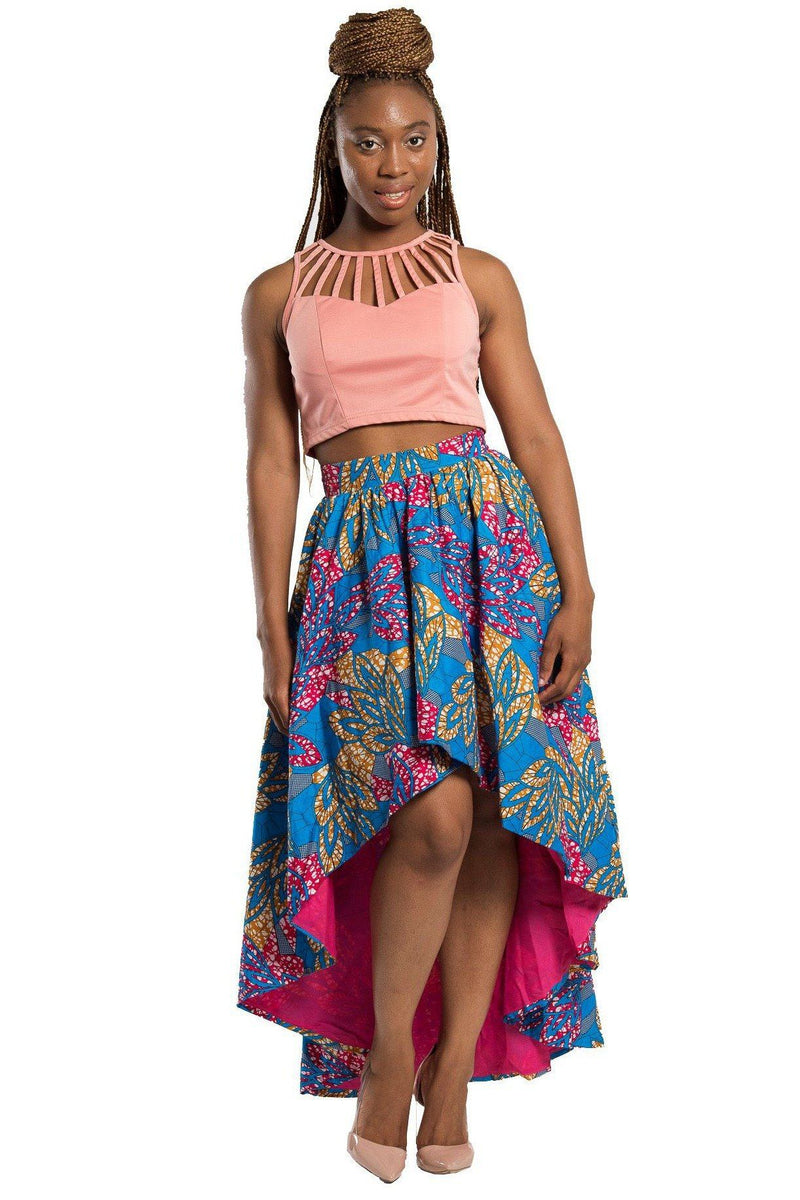 Kara African Print Hi Lo Skirt ( Blue/ Pink/ Yellow) - Afrilege
