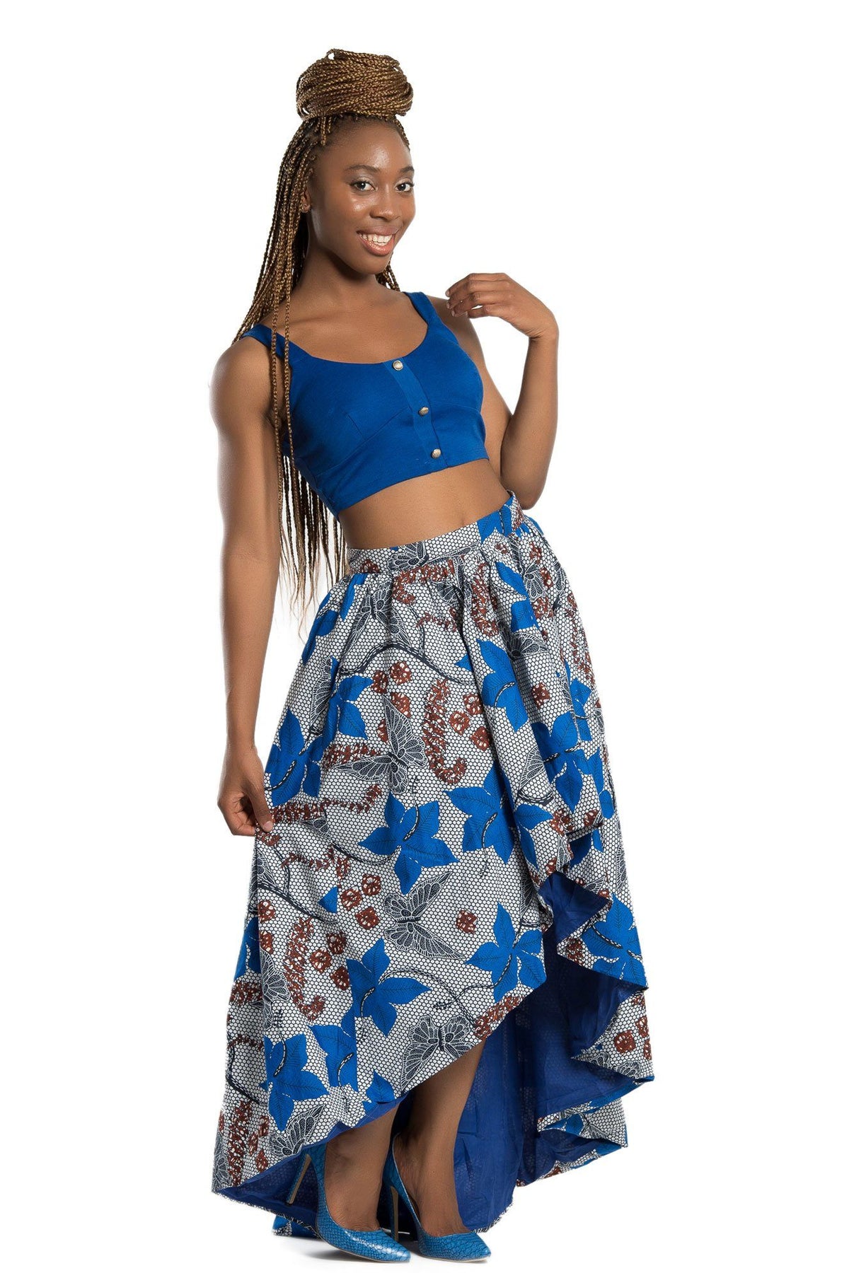 Mona African Print Hi Lo Skirt (Blue/ Grey) Afrilege