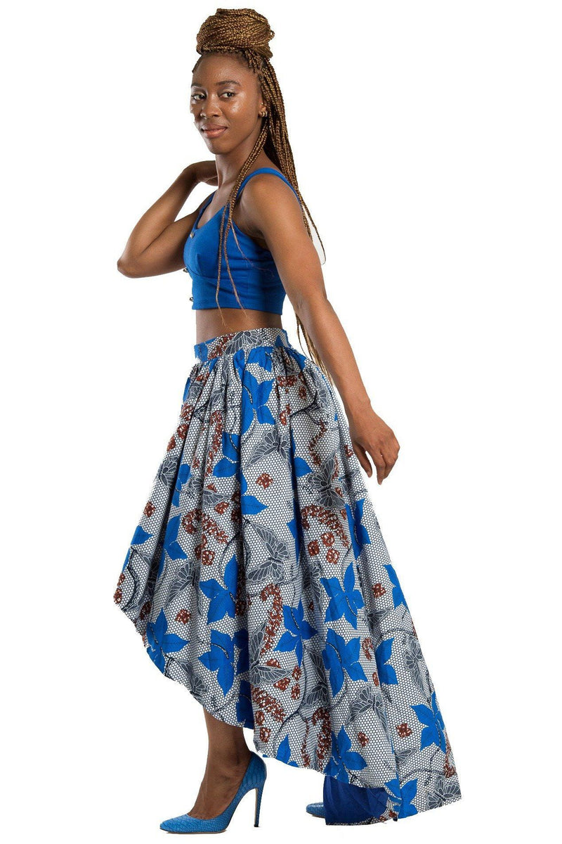 Mona African Print Hi Lo Skirt ( Blue/ Grey) - Afrilege