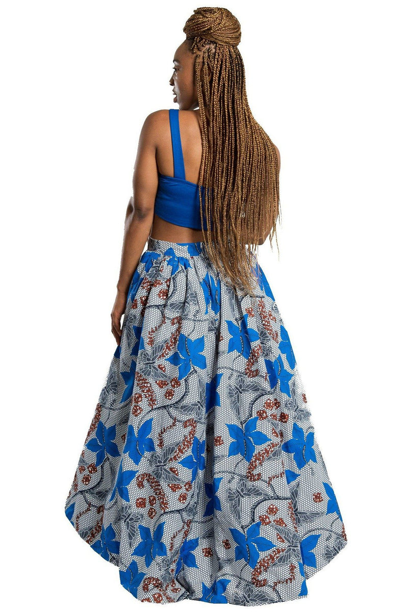 Mona African Print Hi Lo Skirt ( Blue/ Grey) - Afrilege