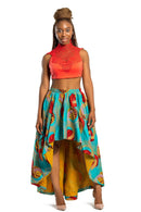 Ode African Print Hi Lo Skirt (Green/ Red) - Afrilege