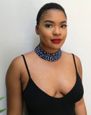 Navy Ndop Africa Print Choker necklace - Afrilege