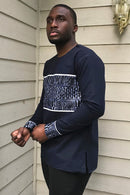 Navy Ndop Long Sleeves African Print Shirt for Men - Afrilege