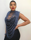 Navy Ndop Print Multi-Strand Statement 24 lines necklace - Afrilege