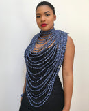 Navy Ndop Print Multi-Strand Statement 24 lines necklace - Afrilege