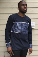 Navy Ndop Long Sleeves African Print Shirt for Men - Afrilege