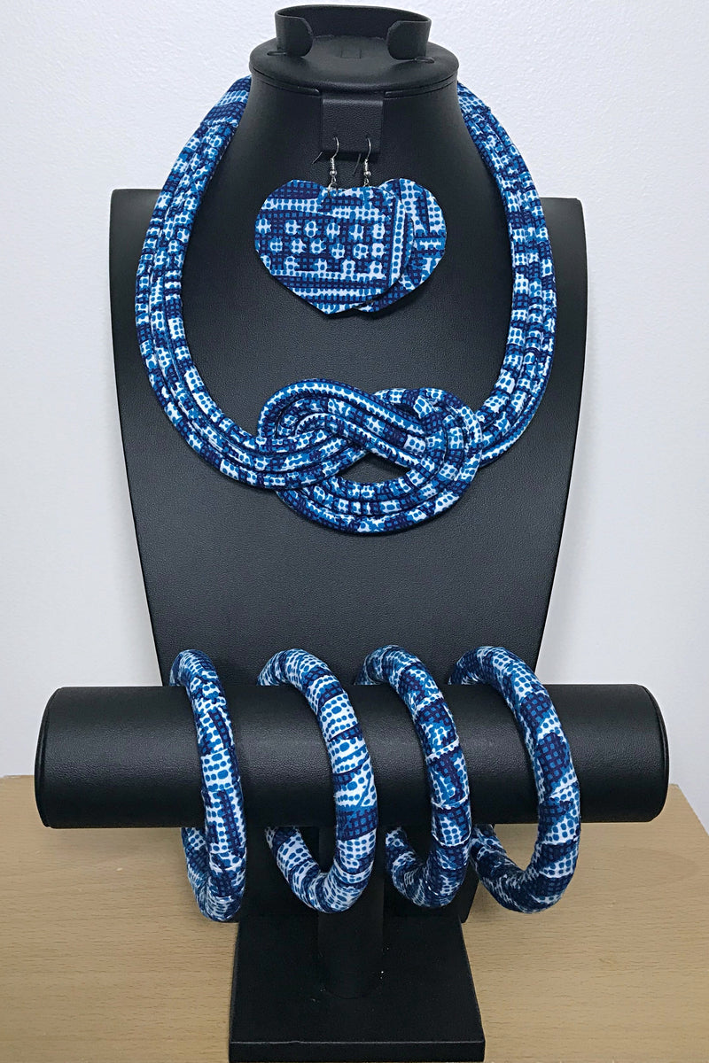 Ndop Bamileke African Print Knot Jewelry Set ( Necklace - Bracelets - earrings) - Afrilege