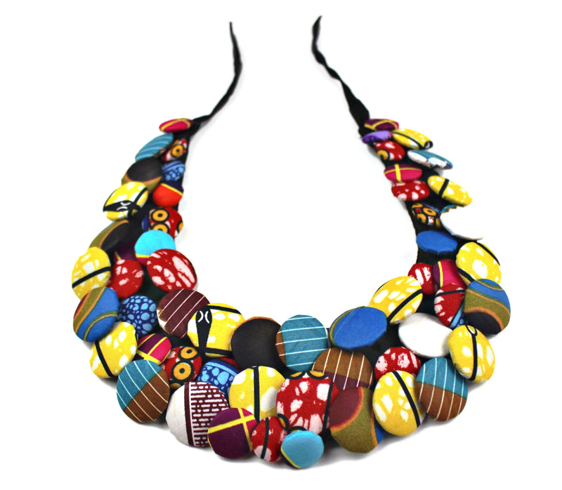 African Print Colorful Buttons Bib Necklaces - Afrilege