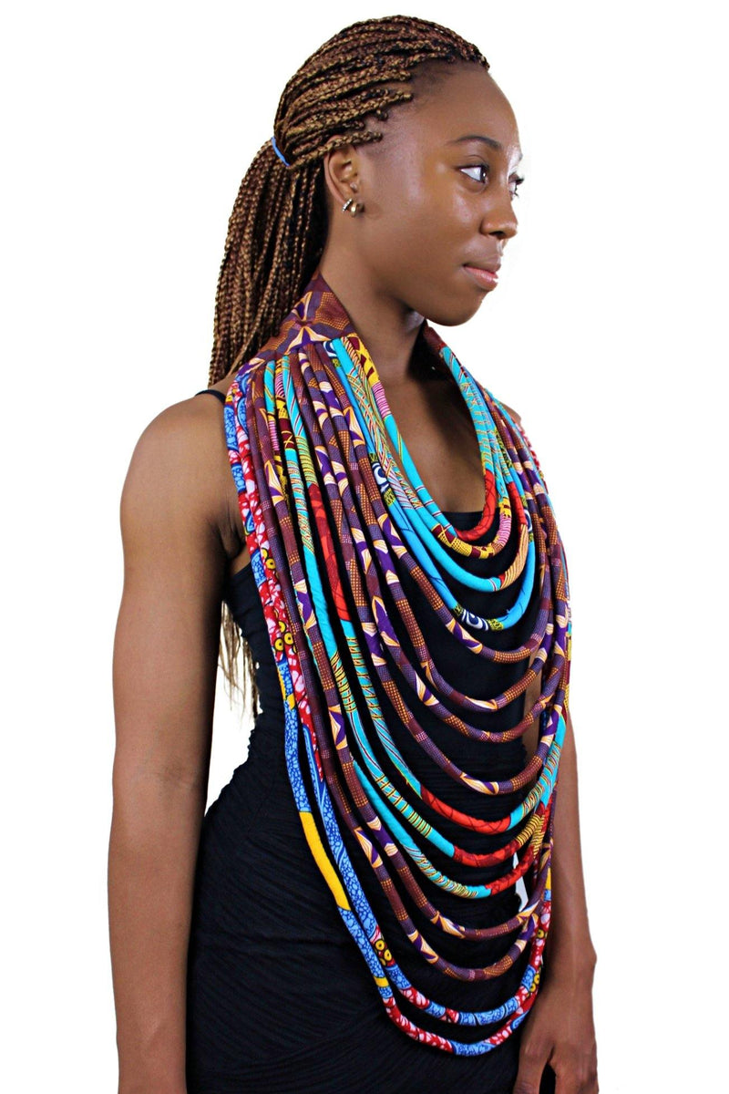 African Print Multi-Strand Statement 15 lines necklace - Afrilege
