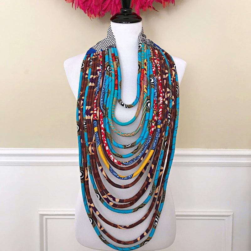 African Print Multi-Strand Statement 15 lines necklace - Afrilege