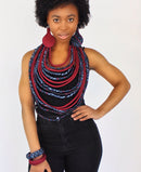 Bami African Print Multi strand statement 15 lines necklace set ( necklace - bracelet - earrings) - Afrilege