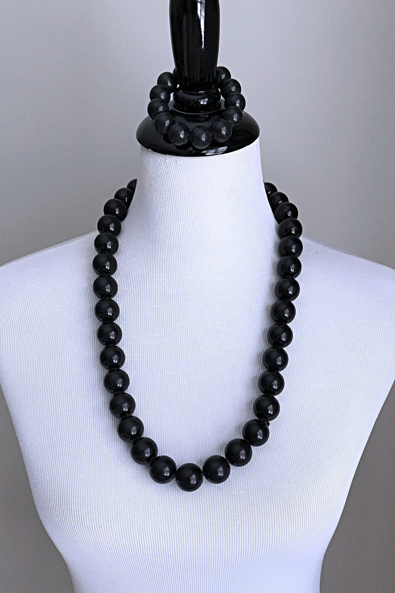 Black beads wood necklace - Afrilege