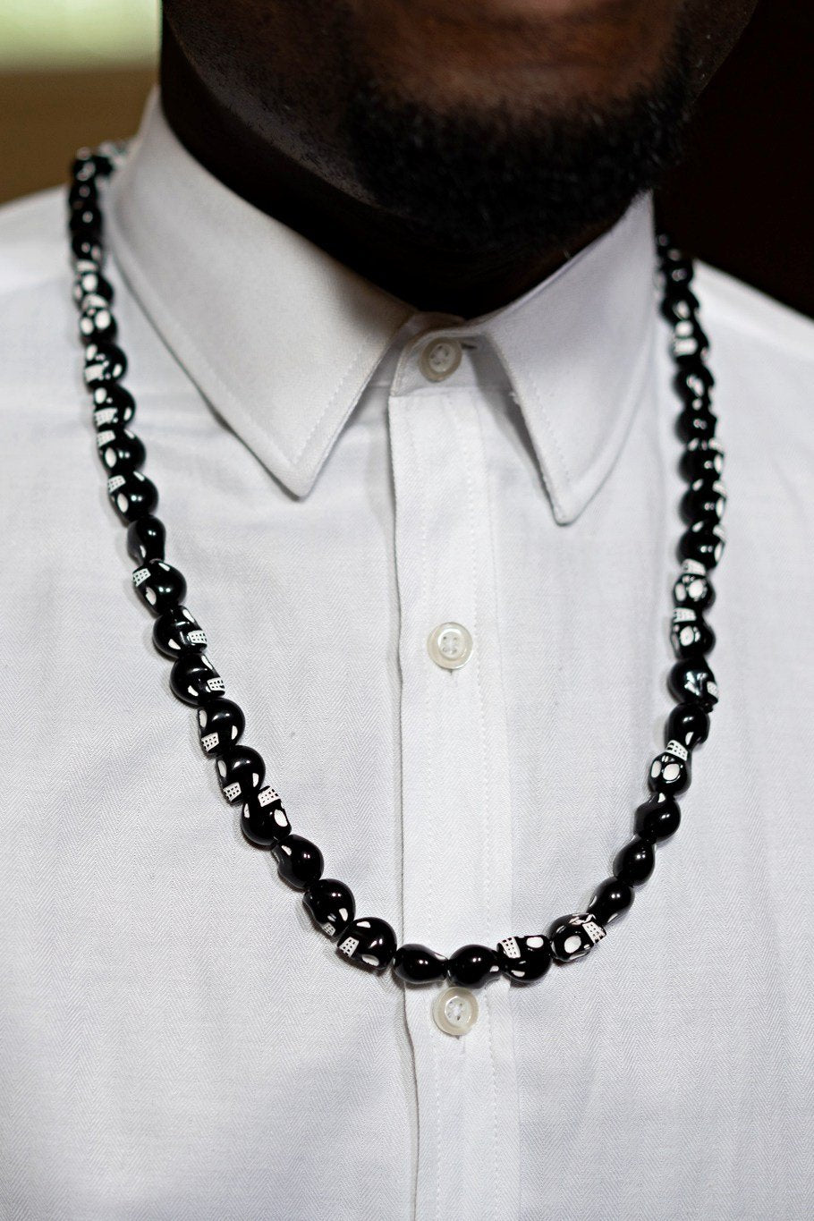 Beige Skull Beads Necklace for Men