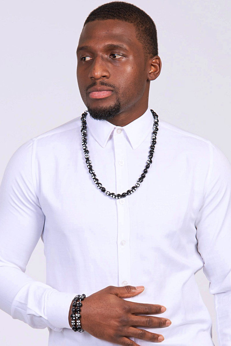Black skull beads necklace for men - Afrilege
