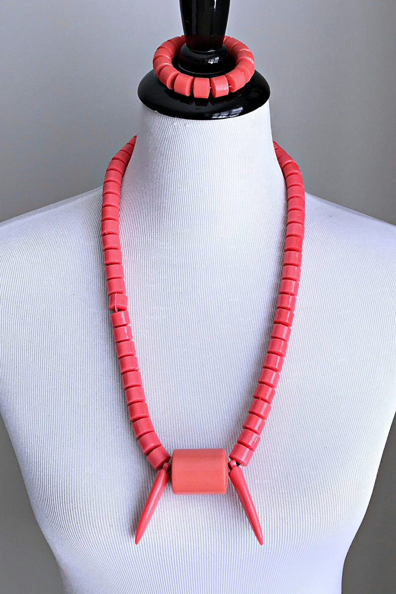 Coral Igbo Nigerian tusk Wedding necklace for men - Afrilege