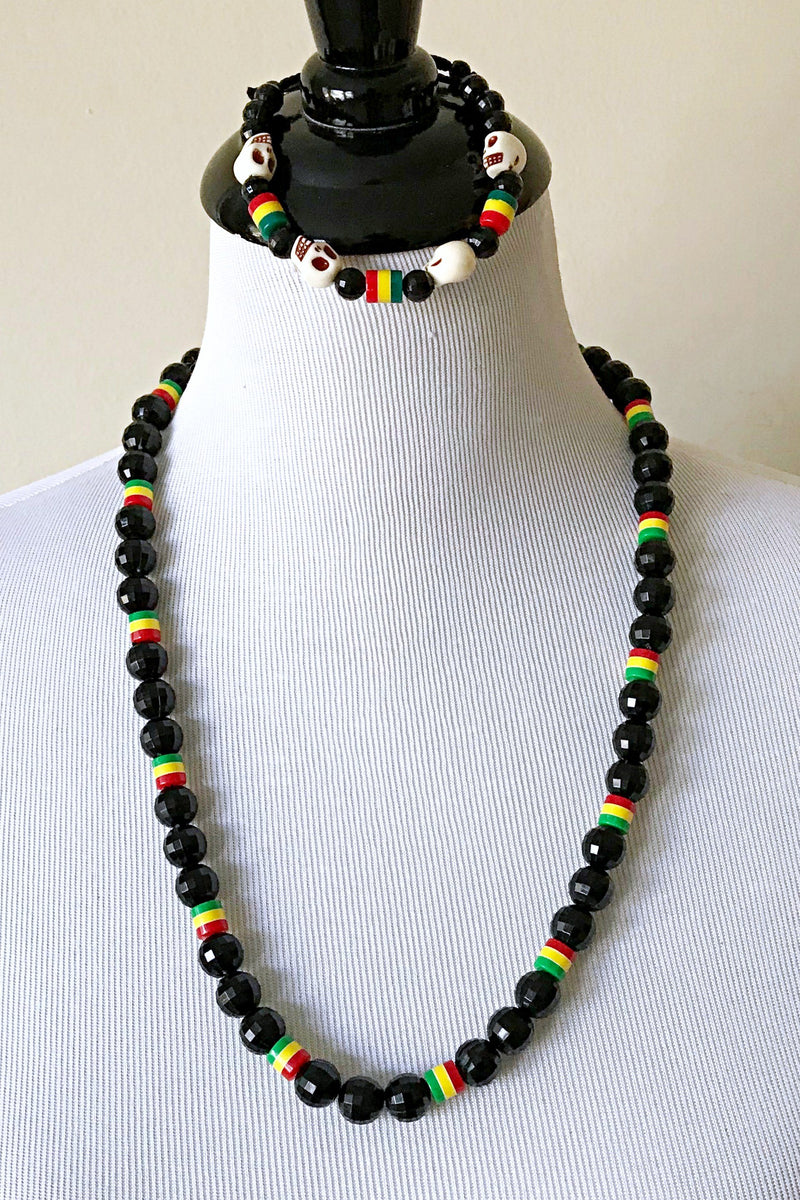 Jamaica colors black beads necklace for men - Afrilege