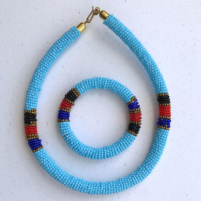 Maasai Beaded Rope Necklace / Headband & Bangle set - Afrilege