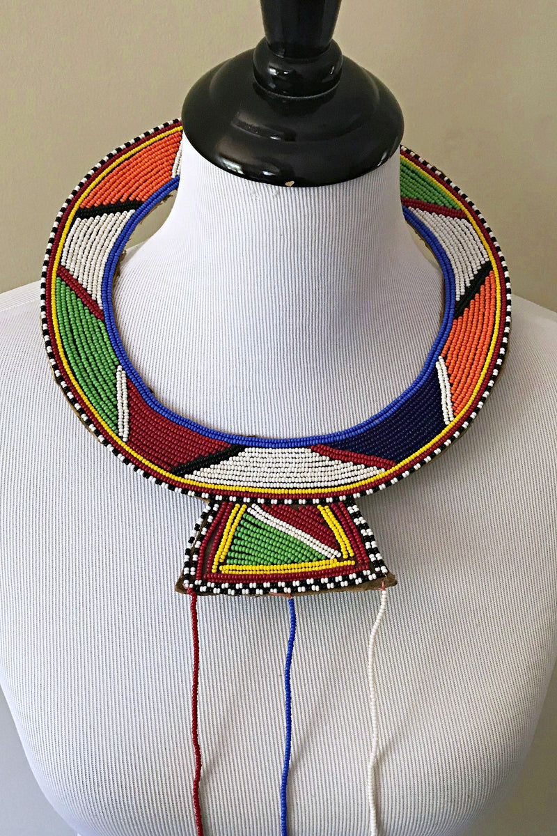 Maasai Handmade Traditional Wedding Beaded Leather Necklace - Afrilege
