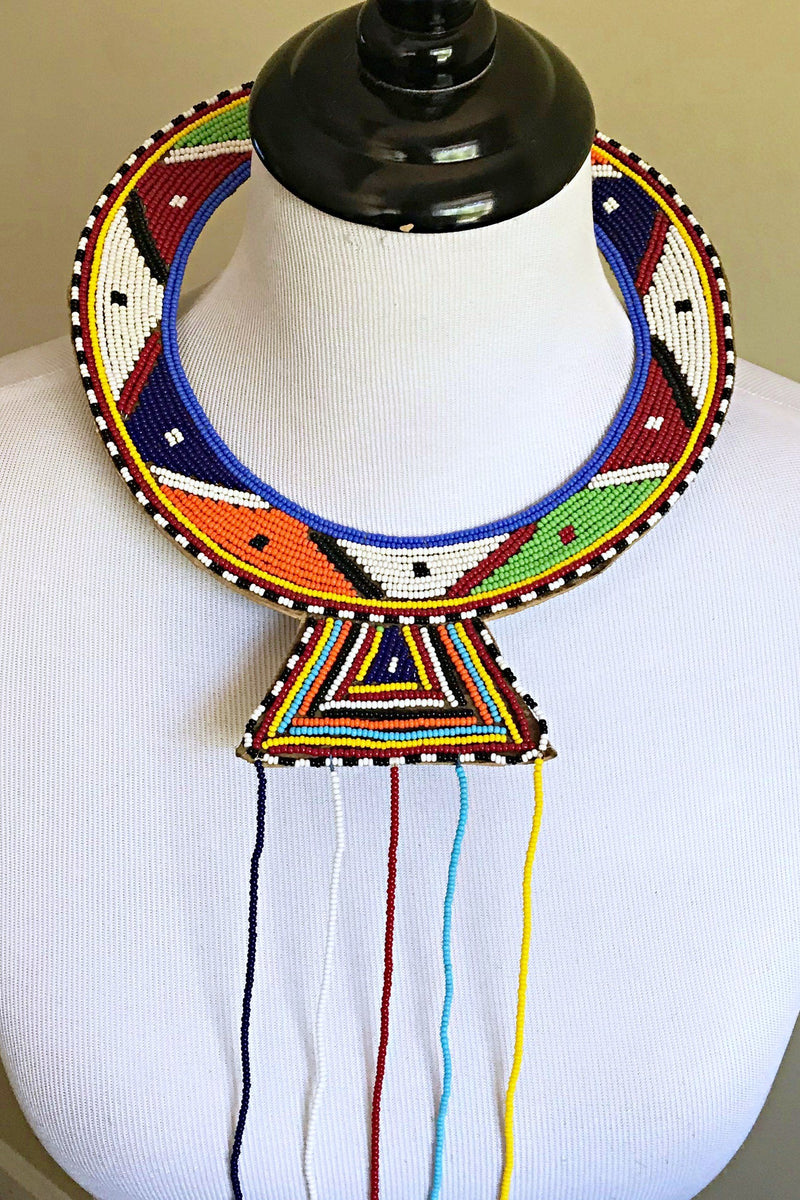 Maasai Handmade Traditional Wedding Beaded Leather Necklace - Afrilege