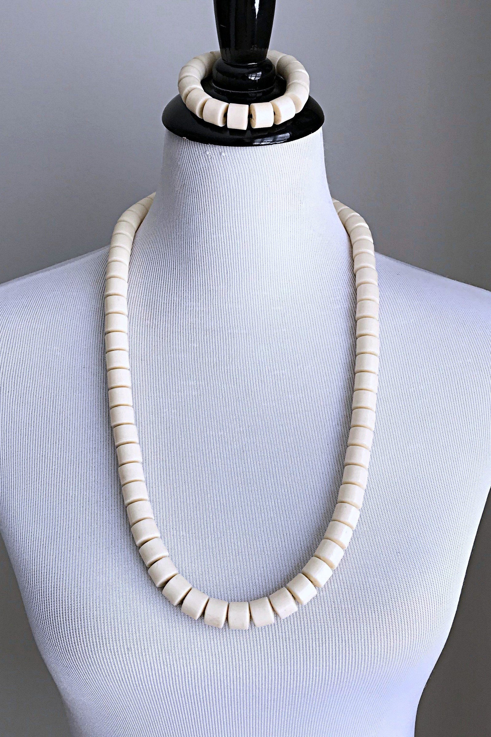 Off-white Nigerian Wedding beads necklace | Afrilege