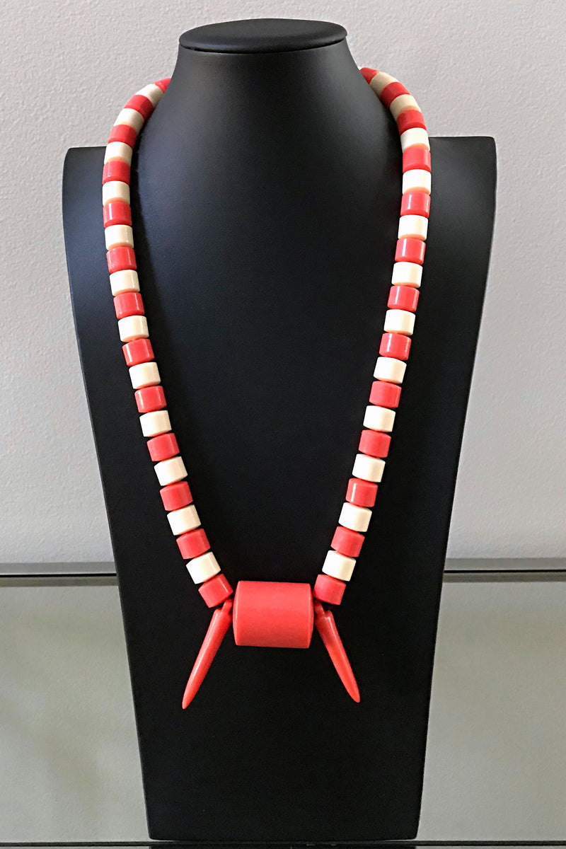 Coral & Beige Nigerian Wedding beads necklace - Afrilege