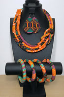Abara Bamileke African Print Knot Jewelry Set ( Necklace - Bracelets - earrings) - Afrilege
