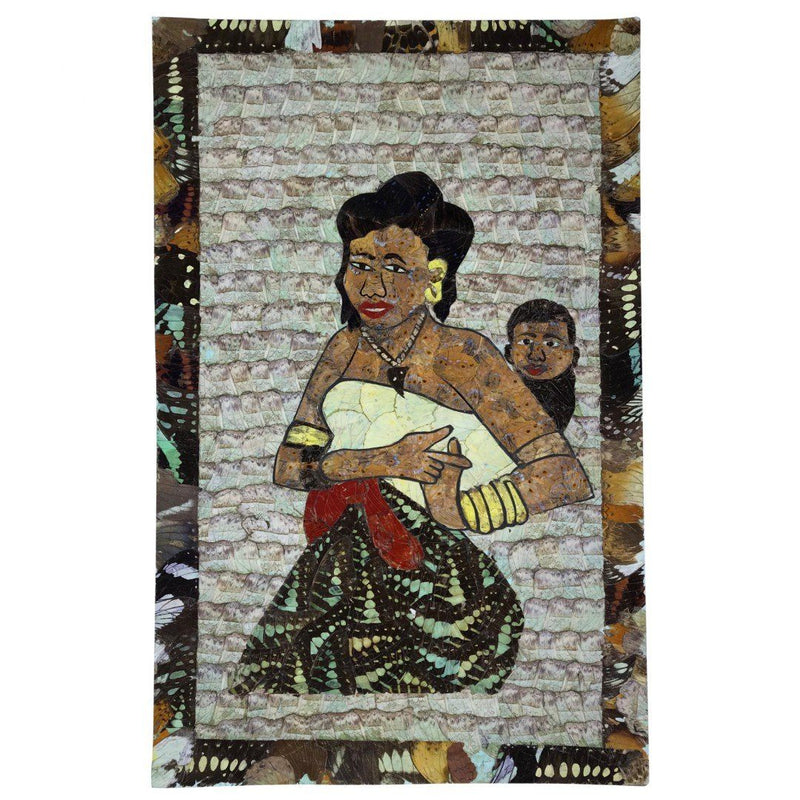 16" x 9.5" Butterfly Wings Mosaic Art - Mother carrying her baby on her back - Afrilege