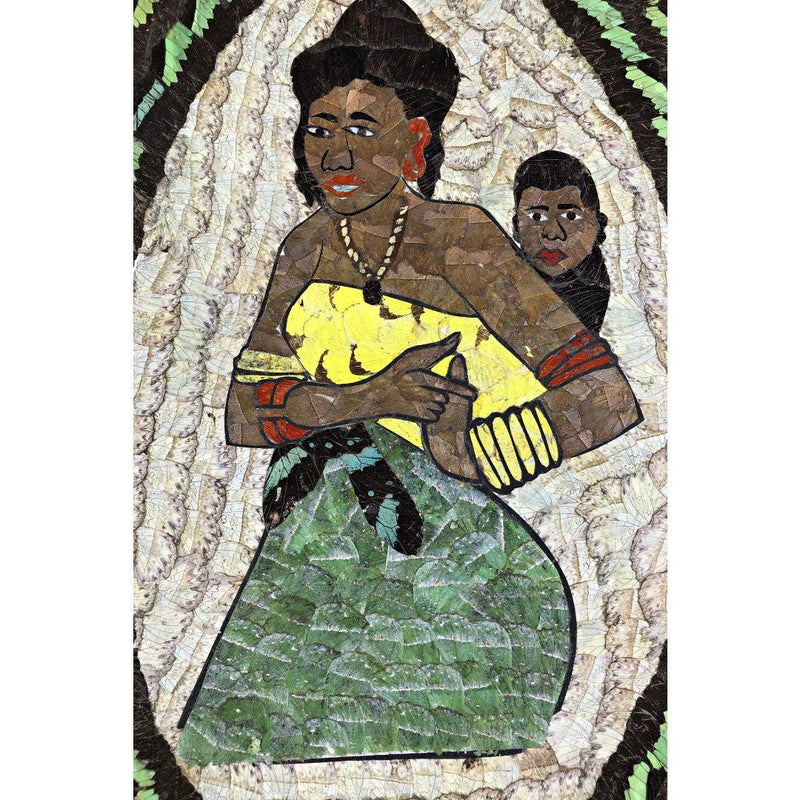 16" x 9.5" Butterfly Wings Mosaic Paintings - Mother carrying baby on her back - Afrilege