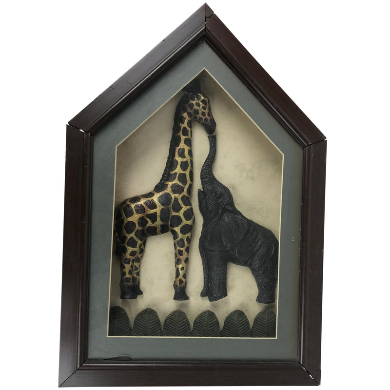 Elephant and Giraffe 3D framed canvas from Zimbabwe - Afrilege