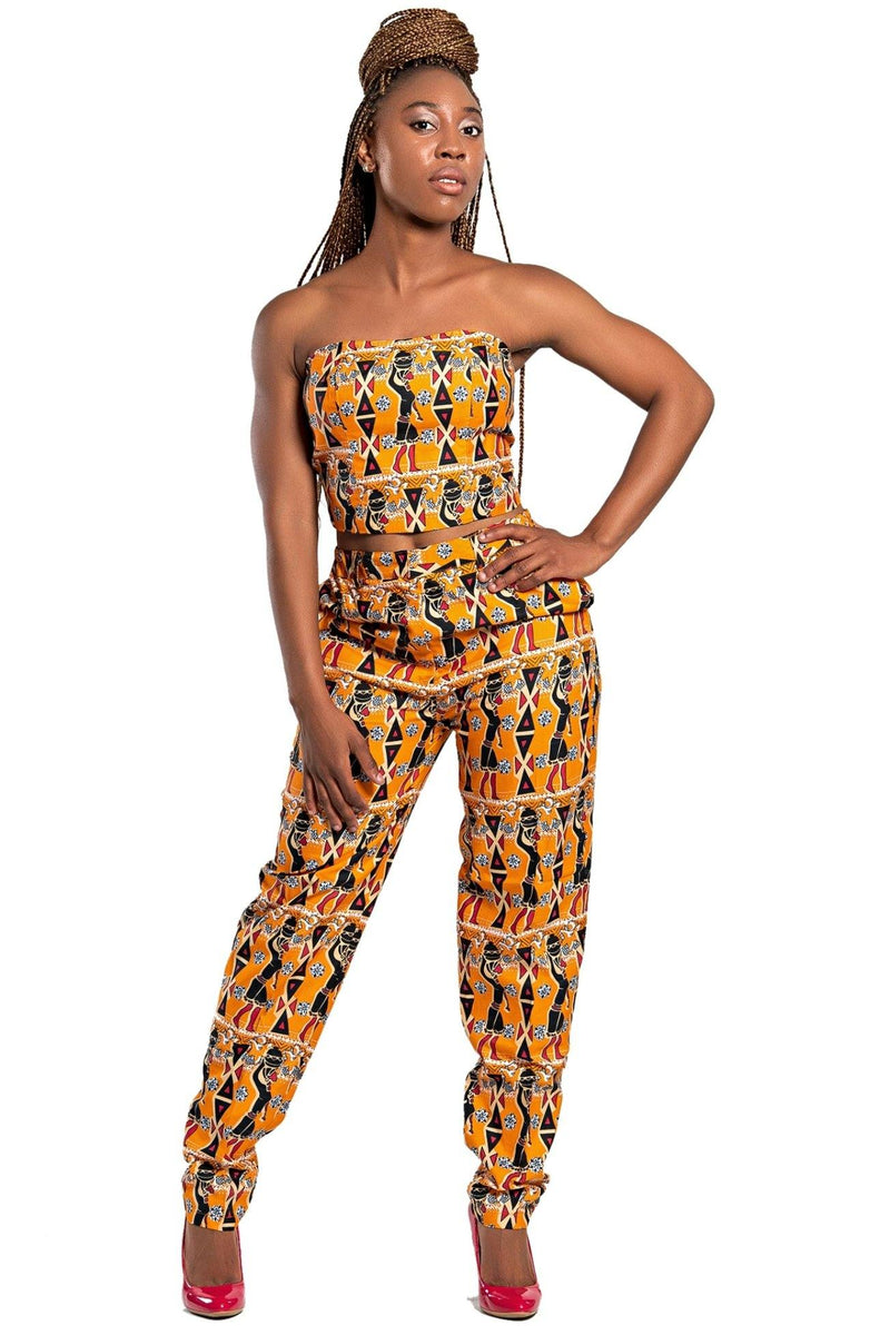 African Print Masika women's Pants (Orange) - Afrilege