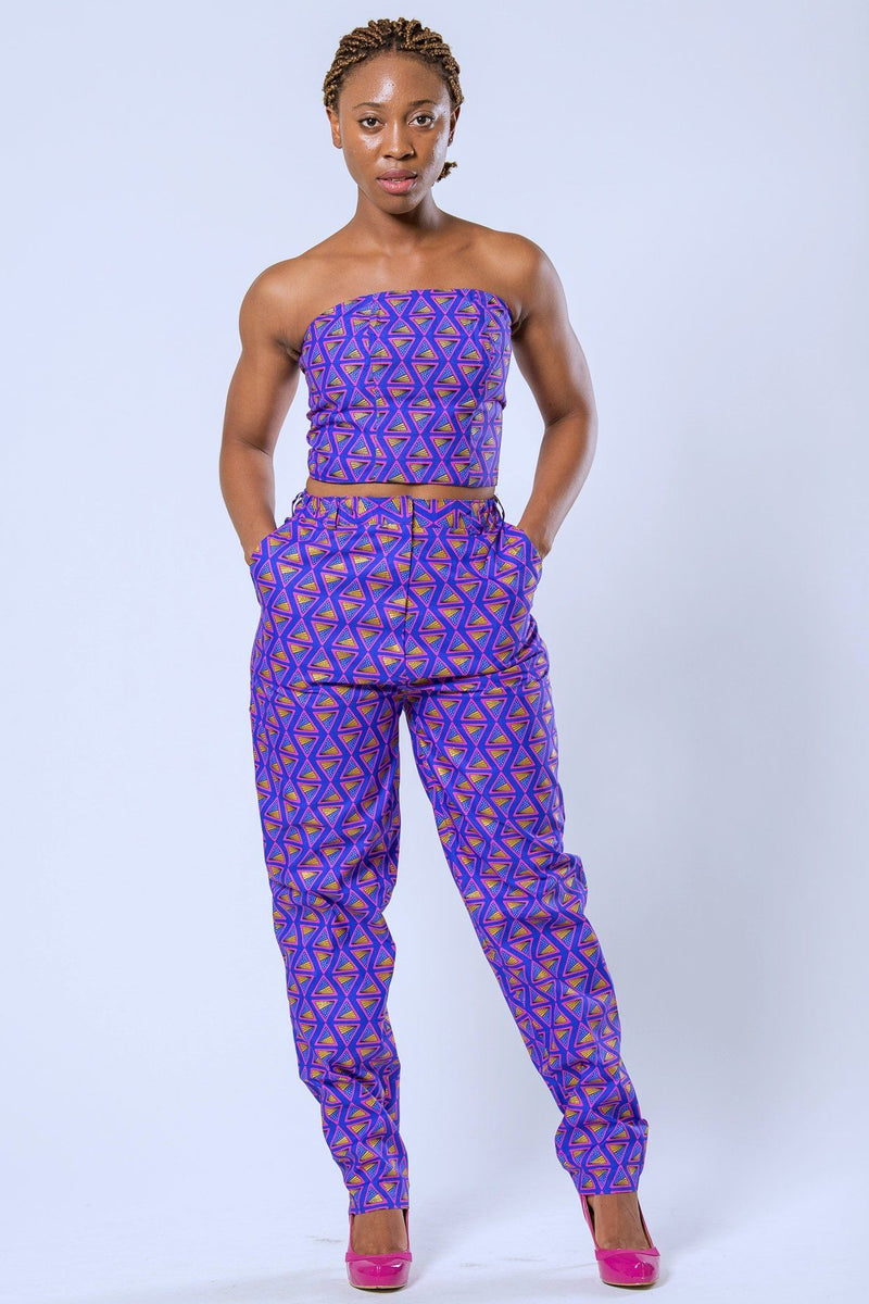 African Print Nina Women's Pants - Purple - Afrilege