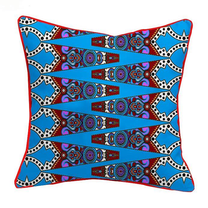African Print Throw Pillow Case - Blue & Pink - Afrilege