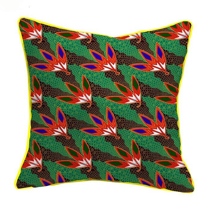 African Print Throw Pillow Case - Green & Red - Afrilege
