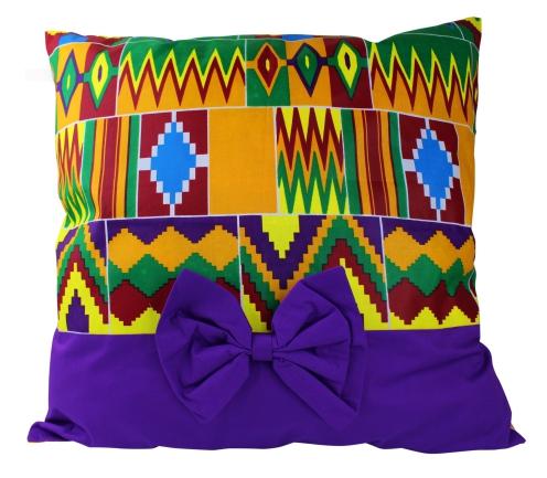 African Print Throw Pillow Case with Bow (Purple Kente) - Afrilege