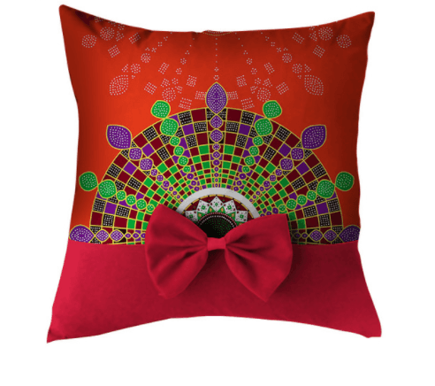 African Print Throw Pillow Case with Bow - red - Afrilege