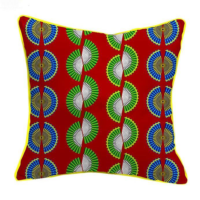 African Print Throw Pillow Covers - Red/ Blue/ Green - Afrilege