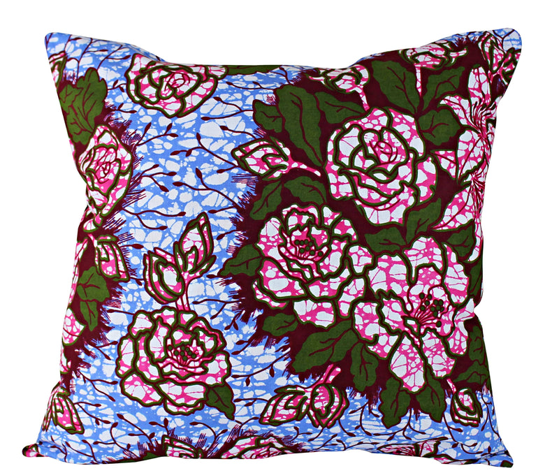 Aisha Floral African Print Throw Pillow Case - (Blue/ Pink / Green) - Afrilege