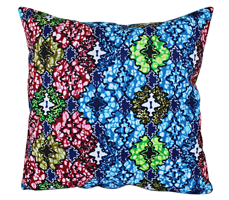 Fairy Floral African Print Throw Pillow Case - (Blue/ Green/ Red/ White) - Afrilege