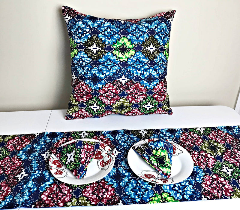 Fairy Floral African Print Throw Pillow Case - (Blue/ Green/ Red/ White) - Afrilege