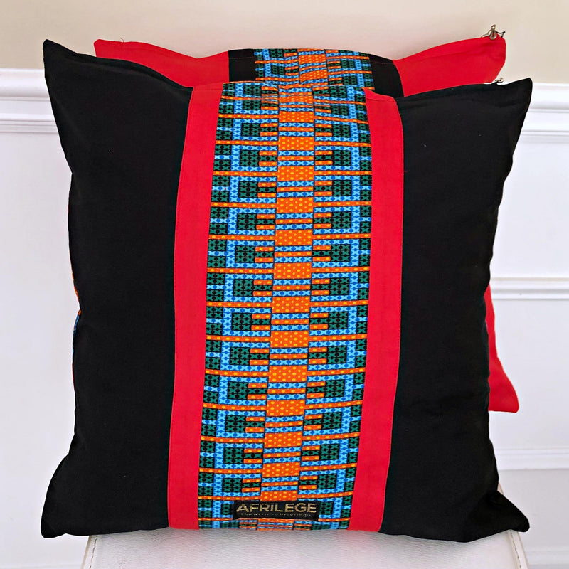 Jayde African Print Decorative Pillow cushions - Red / Black / Green - Afrilege