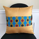 Malaika African Print Throw Pillow Covers / African decorative cushion - Blue / Gold - Afrilege
