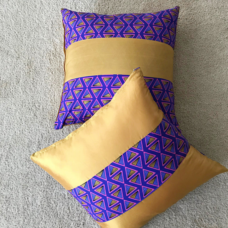 Nubia African Print Throw Pillow Covers / African decorative cushion - Purple / Gold - Afrilege
