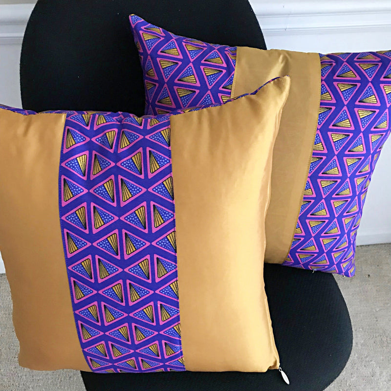 Nubia African Print Throw Pillow Covers / African decorative cushion - Purple / Gold - Afrilege