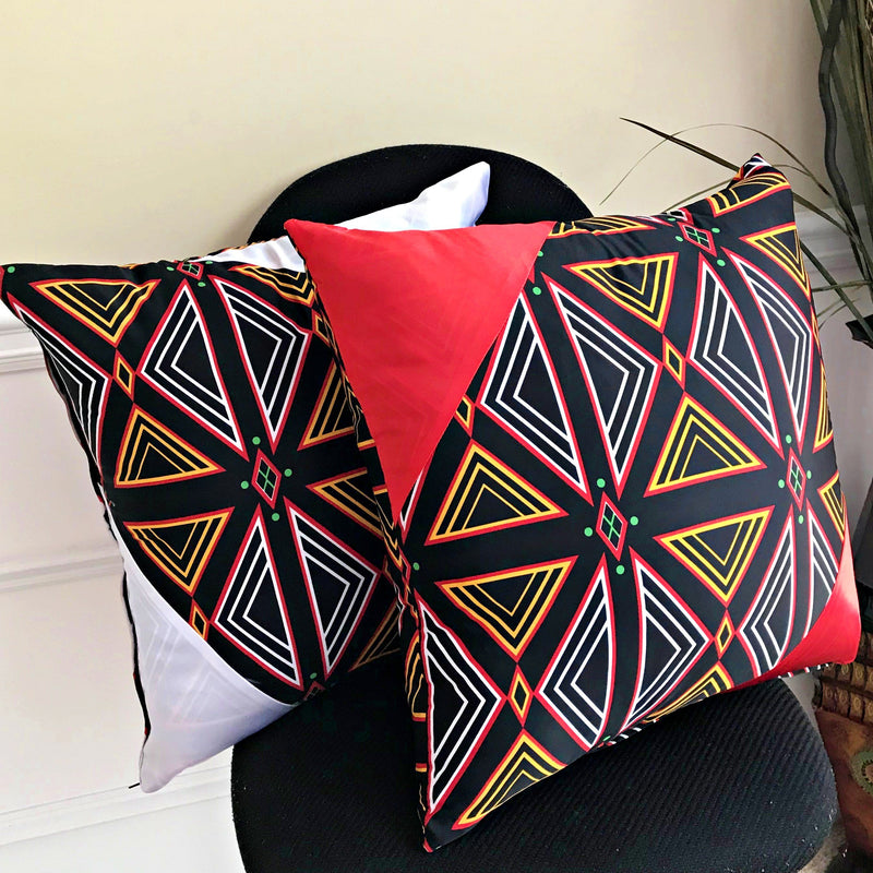 Toghu African Print Decorative Pillow cushions - Red / Black / Orange - Afrilege