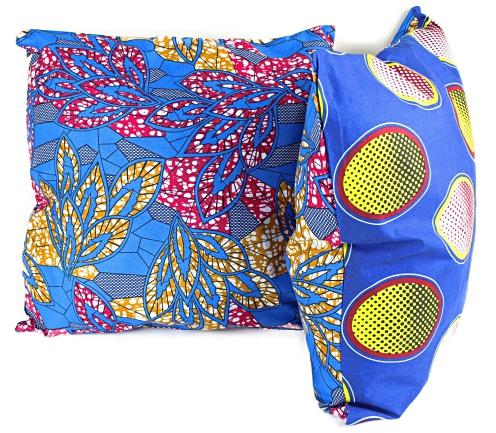 African Print Two-Sided Pillow Covers (Blue, Pink & Yellow) - Afrilege